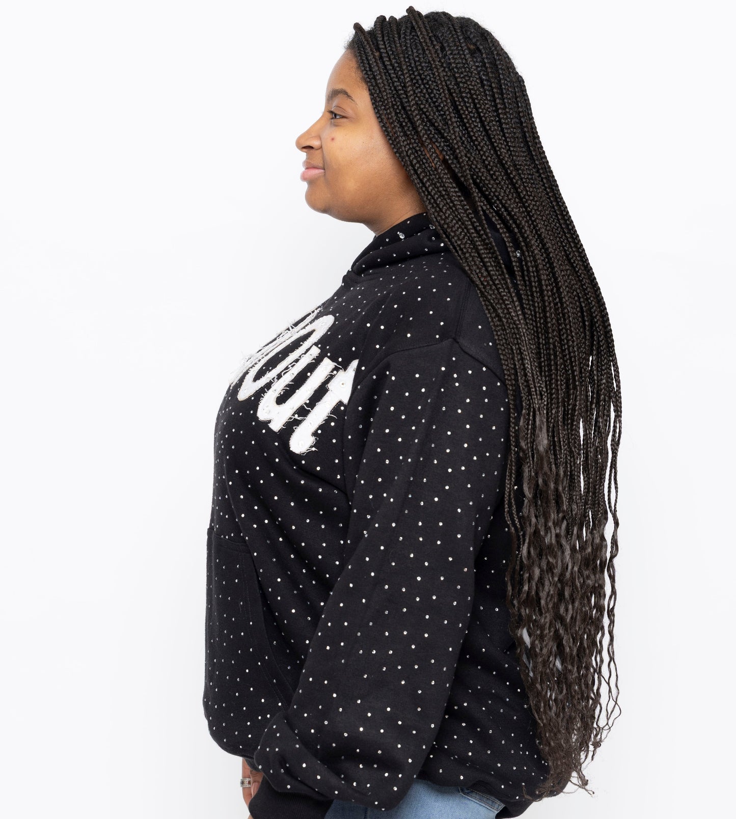 LET IT OUT Rhinestone Hoodie (Black)