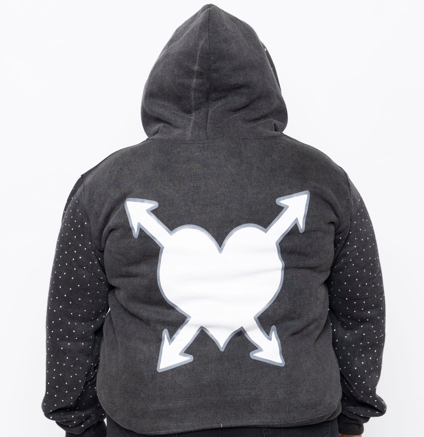 LET IT OUT Rhinestone Hoodie (Gray – Zip)