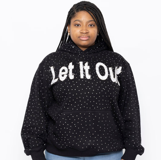 LET IT OUT Rhinestone Hoodie (Black)