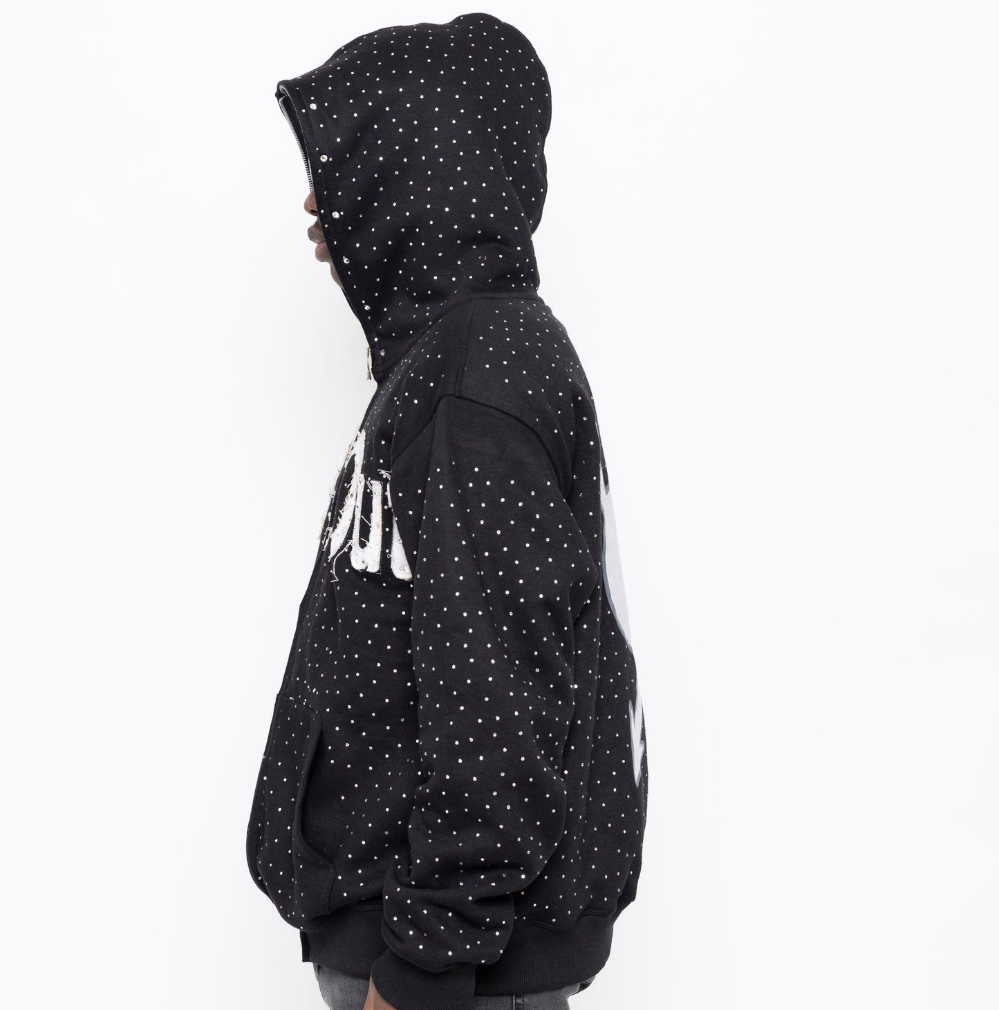 LET IT OUT Rhinestone Hoodie (Black – Full Zip)