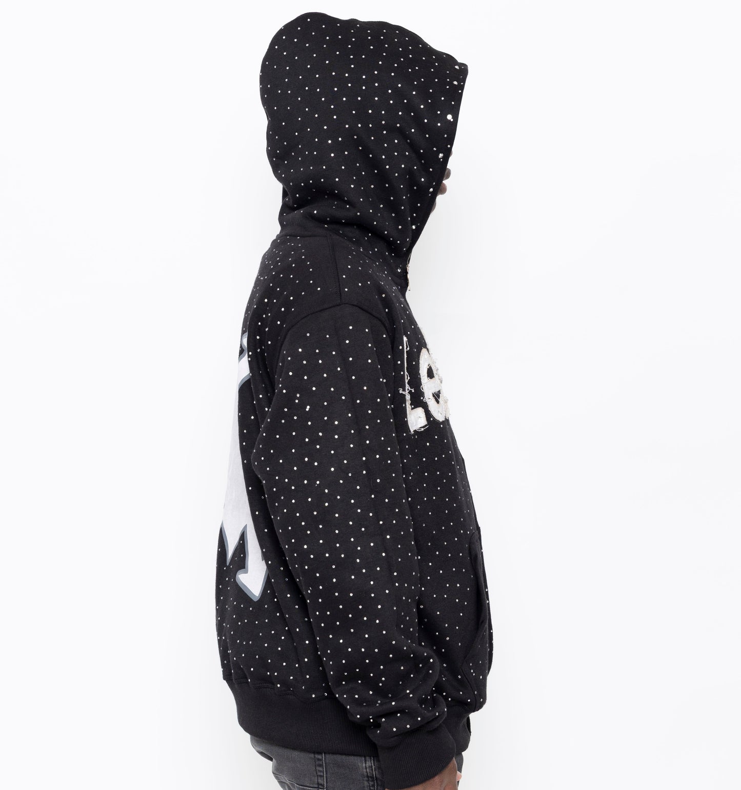 LET IT OUT Rhinestone Hoodie (Black – Full Zip)